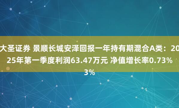 大圣证券 景顺长城安泽回报一年持有期混合A类：2025年第一季度利润63.47万元 净值增长率0.73%
